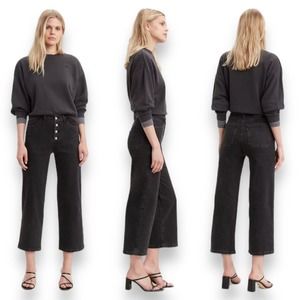 Levi's Black Mile High Button Fly High Rise Cropped Wide Leg Jeans Size 28